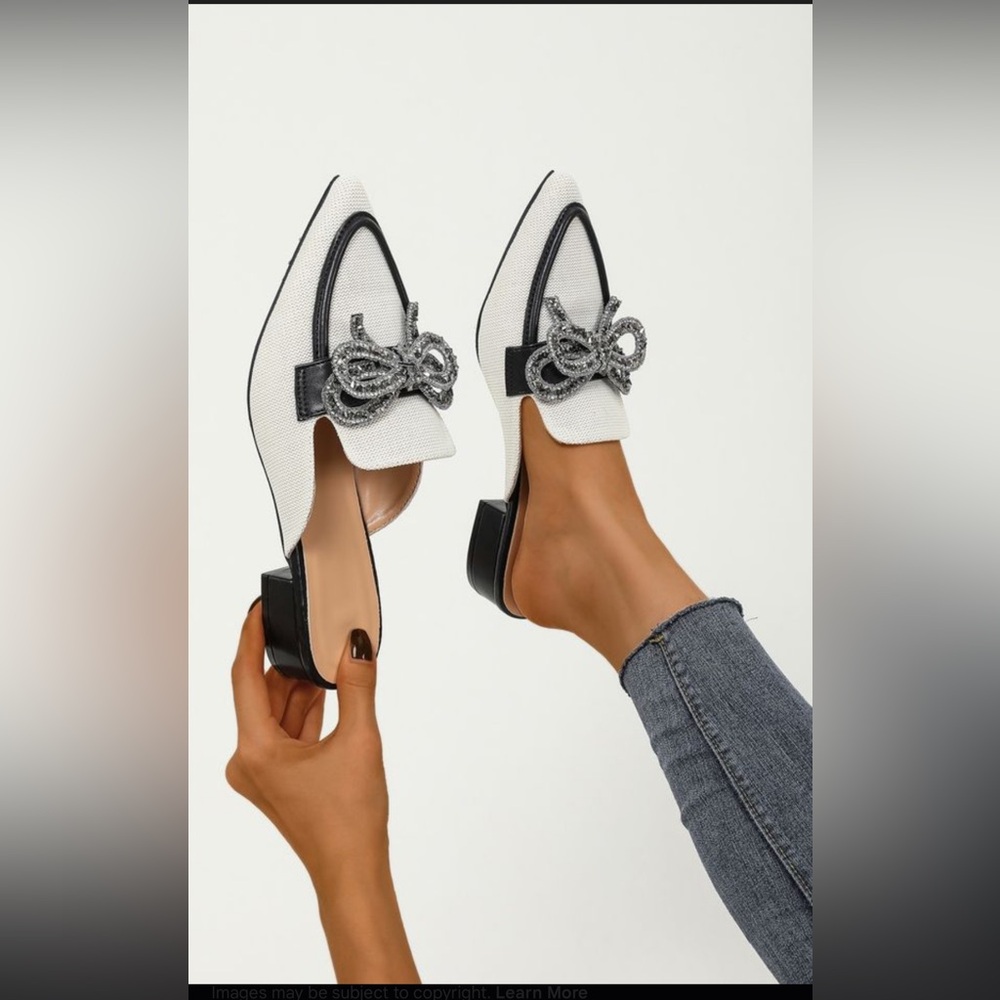 Chic White and Black Women's Mules with Bow Detail